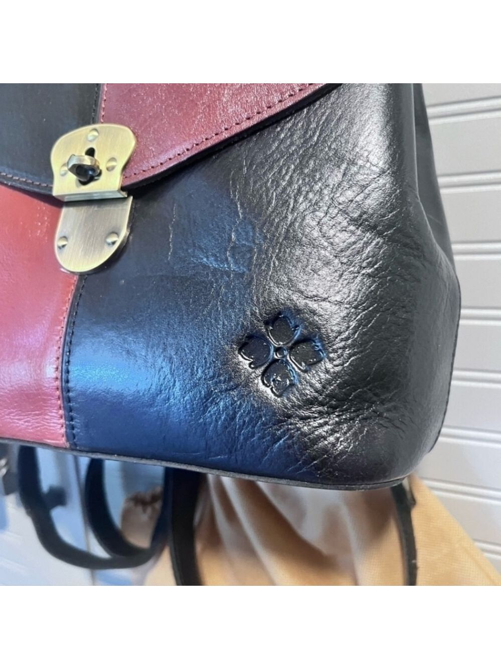 Patricia Nash Sinclair Leather Convertible Backpack-Colorblock Black/Tan- EUC - Picture 3 of 13